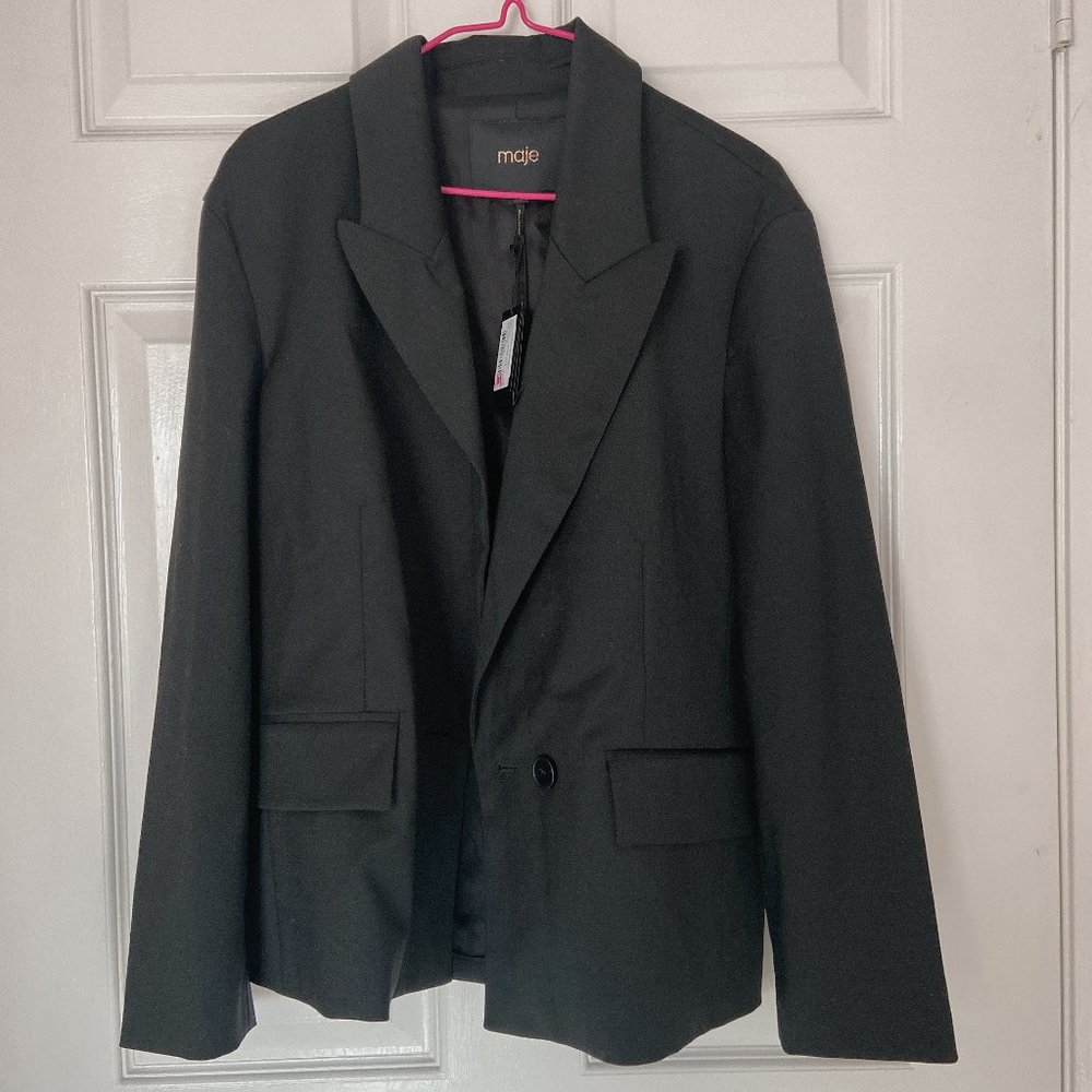 MAJE belted virgin wool blazer black (38)